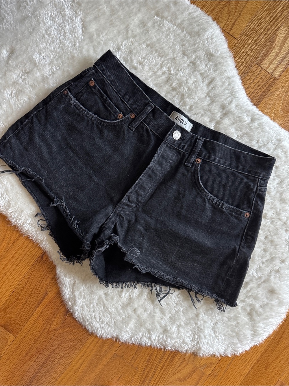 Agolde Black Distressed Denim Cutoff Shorts